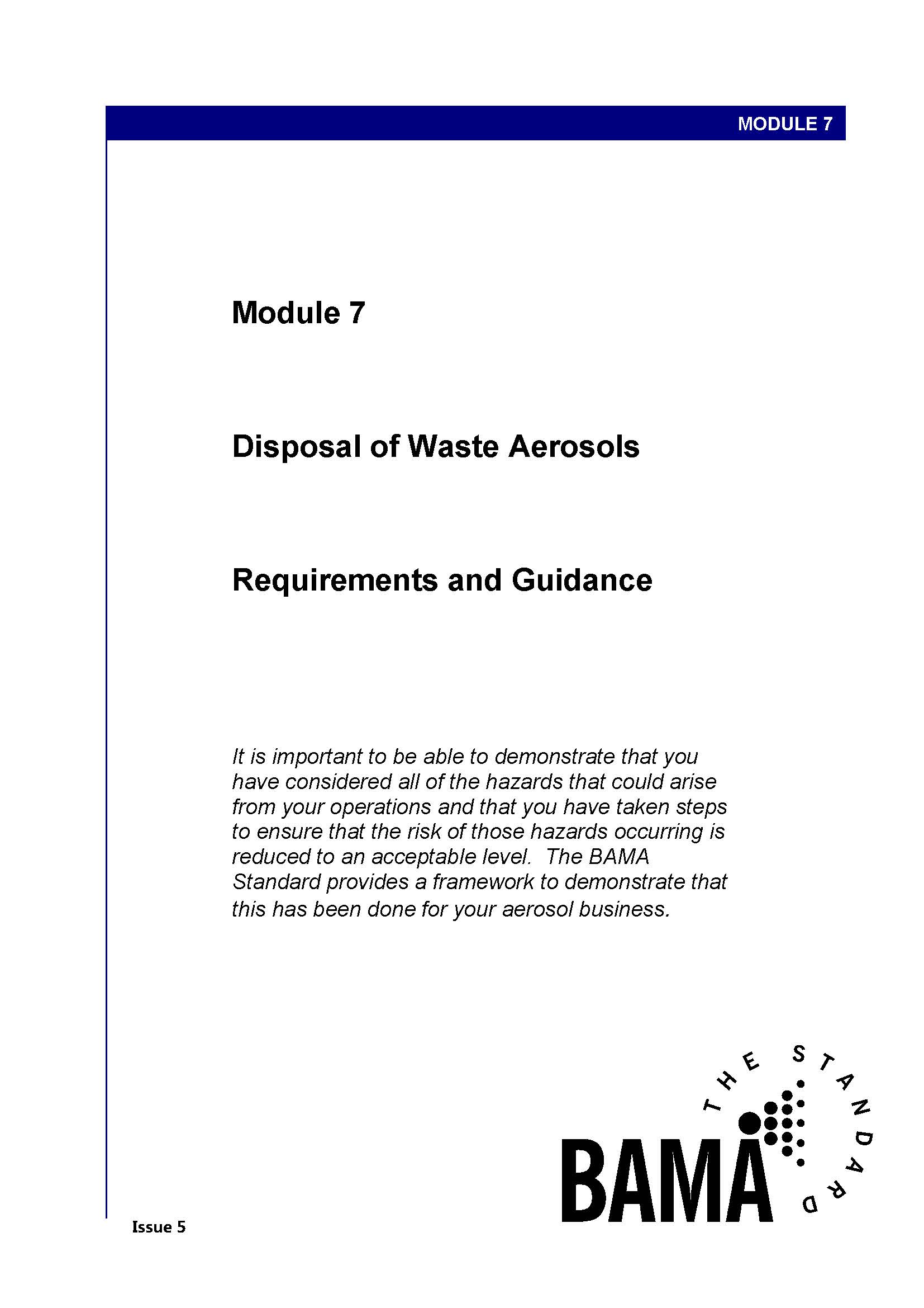 BAMA Standard Module 7 - Disposal of Waste Aerosols